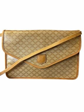Celine Vintage Macadam Triomphe Shoulder Clutch Bag Canvas Leather Messenger